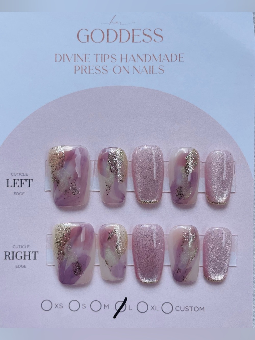 NEW Handmade Pink Marble Glitter Press On Nails | Short Coffin | Size L | Chic